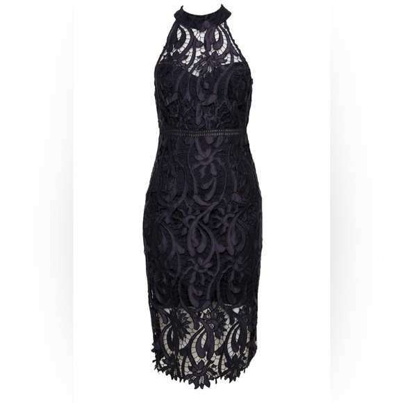 BARDOT Sz6/Sm ISA EMBROIDERED SLEEVELESS LACE STRETCH PENCIL DRESS BLACK - Picture 3 of 9